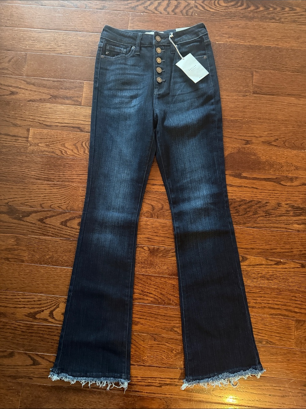 Brand New Dark Blue Women's High-Rise Button-Fly Flare Jeans